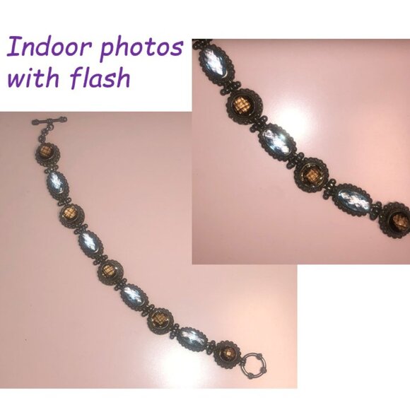 Heavy 925 Silver, Blue Topaz, and Smoky Quartz Bracelet (currently tarnished) - Picture 3 of 6